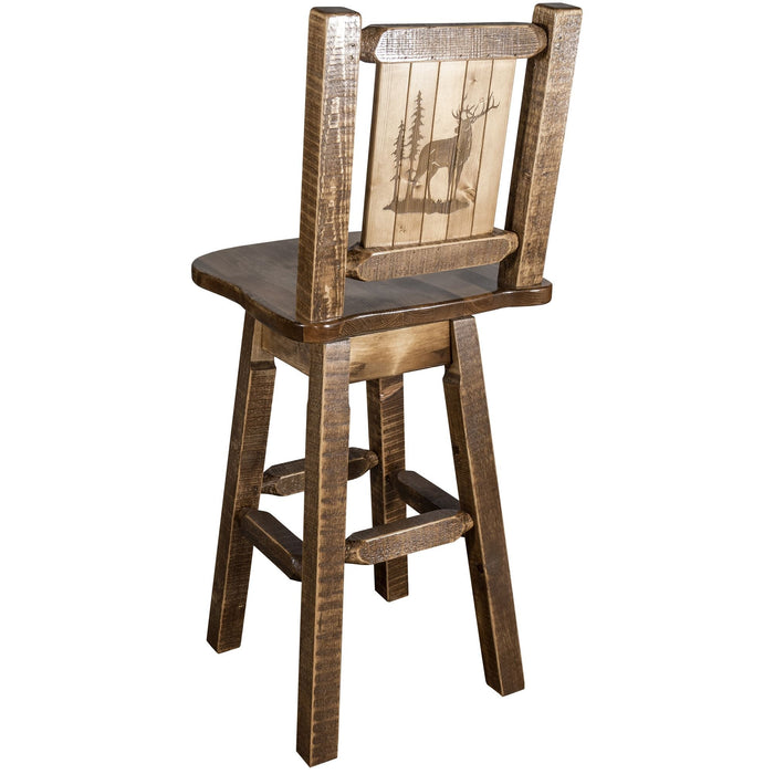 Montana Woodworks Homestead Counter Height Barstool Back & Swivel w/ Laser Engraved Design Stained & Lacquered / Elk Dining, Kitchen, Game Room, Bar MWHCBSWSNRSL24LZELK 661890452838