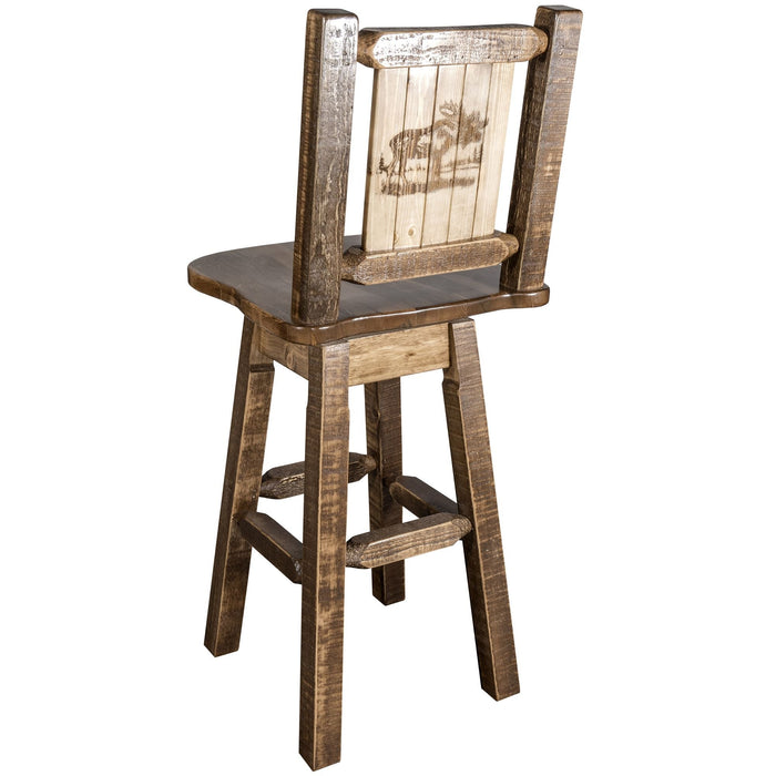 Montana Woodworks Homestead Counter Height Barstool Back & Swivel w/ Laser Engraved Design Stained & Lacquered / Moose Dining, Kitchen, Game Room, Bar MWHCBSWSNRSL24LZMOOSE 661890452890