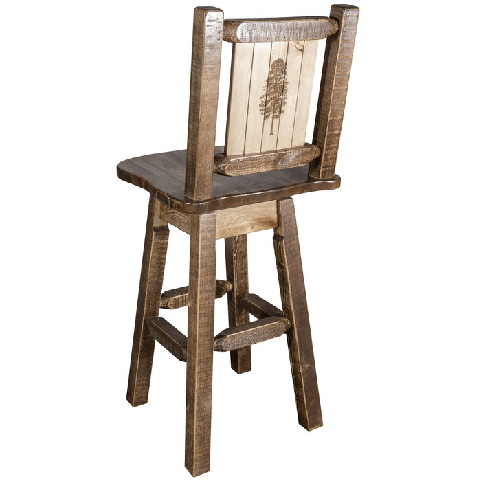 Montana Woodworks Homestead Counter Height Barstool Back & Swivel w/ Laser Engraved Design Stained & Lacquered / Pine Dining, Kitchen, Game Room, Bar MWHCBSWSNRSL24LZPINE 661890452951