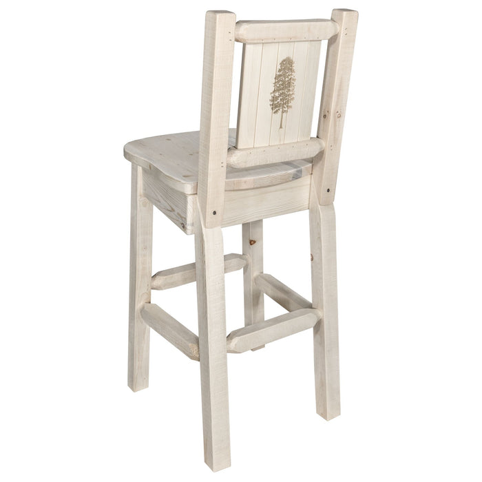 Montana Woodworks Homestead Counter Height Barstool Back w/ Laser Engraved Design Lacquered / Pine Dining, Kitchen, Game Room, Bar MWHCBSWNRV24LZPINE 661890451503