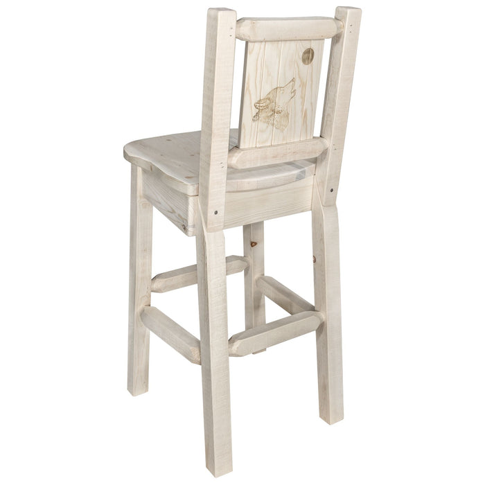 Montana Woodworks Homestead Counter Height Barstool Back w/ Laser Engraved Design Lacquered / Wolf Dining, Kitchen, Game Room, Bar MWHCBSWNRV24LZWOLF 661890451565