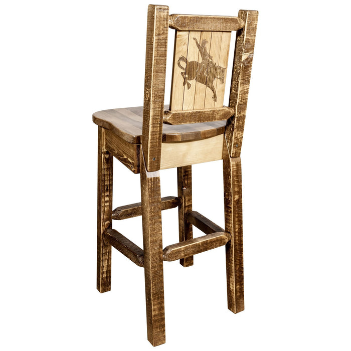 Montana Woodworks Homestead Counter Height Barstool Back w/ Laser Engraved Design Stained & Lacquered / Bronc Dining, Kitchen, Game Room, Bar MWHCBSWNRSL24LZBRONC 661890451336