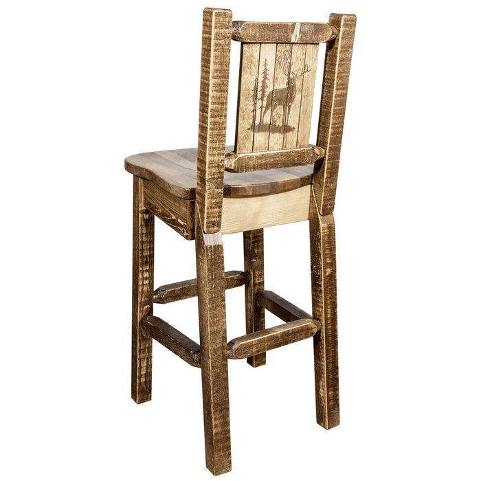 Montana Woodworks Homestead Counter Height Barstool Back w/ Laser Engraved Design Stained & Lacquered / Elk Dining, Kitchen, Game Room, Bar MWHCBSWNRSL24LZELK 661890451398