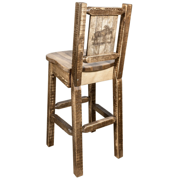 Montana Woodworks Homestead Counter Height Barstool Back w/ Laser Engraved Design Stained & Lacquered / Moose Dining, Kitchen, Game Room, Bar MWHCBSWNRSL24LZMOOSE 661890451459