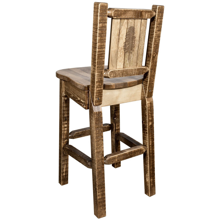 Montana Woodworks Homestead Counter Height Barstool Back w/ Laser Engraved Design Stained & Lacquered / Pine Dining, Kitchen, Game Room, Bar MWHCBSWNRSL24LZPINE 661890451510