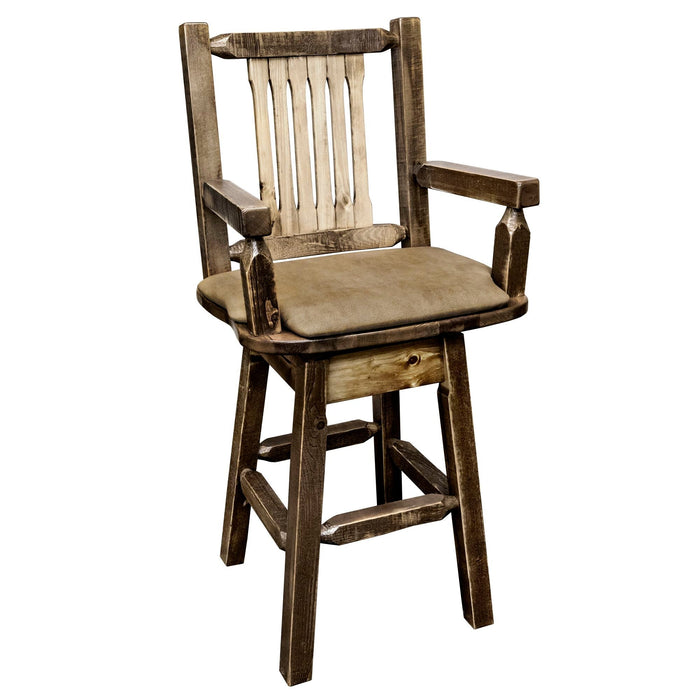 Montana Woodworks Homestead Counter Height Swivel Captain's Barstool - Buckskin Upholstery Stained & Lacquered Dining, Kitchen, Game Room, Bar MWHCBSWSCASSLBUCK24 661890423296