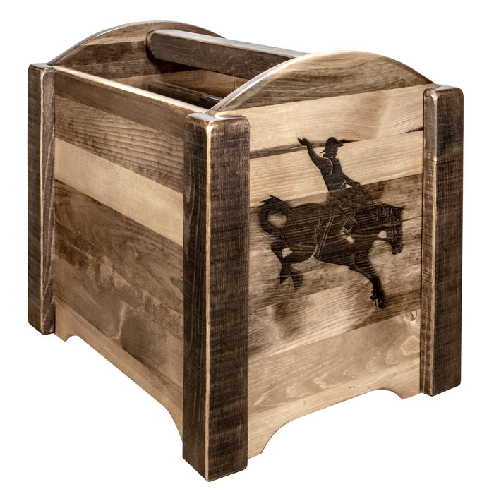 Montana Woodworks Homestead Magazine Rack w/ Laser Engraved Design Stained & Lacquered / Bronc Living Area, Office, Bedroom MWHCMAGSLLZBRONC 661890461458