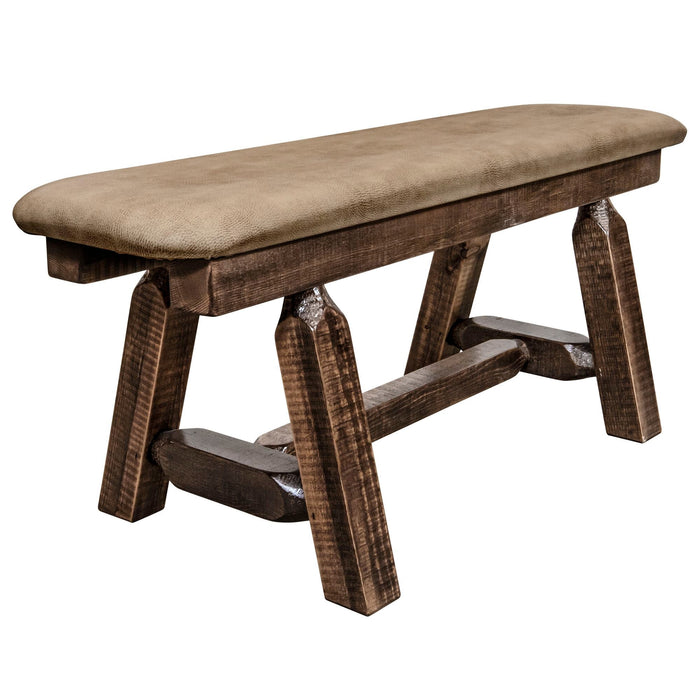 Montana Woodworks Homestead Plank Style Bench 45 Inch w/ Buckskin Upholstery Stained & Lacquered Dining, Kitchen, Bedroom MWHCPSB4SLBUCK 661890469164