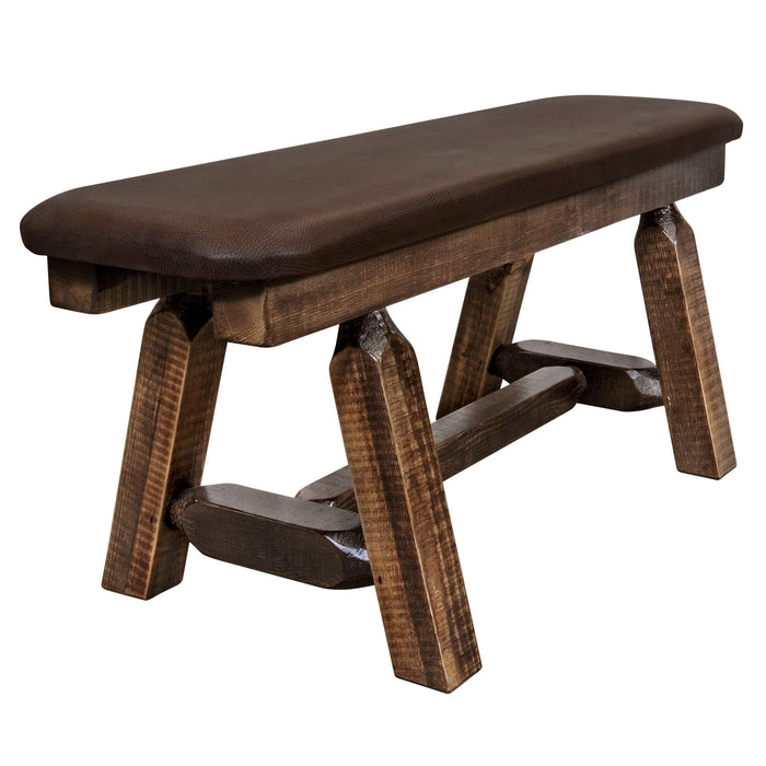 Montana Woodworks Homestead Plank Style Bench 45 Inch w/ Saddle Upholstery Stained & Lacquered Dining, Kitchen, Bedroom MWHCPSB4SLSADD 661890469348