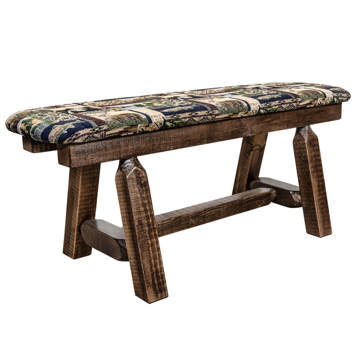 Montana Woodworks Homestead Plank Style Bench 45 Inch w/ Woodland Upholstery Stained & Lacquered Dining, Kitchen, Bedroom MWHCPSB4SLWOOD 661890469522