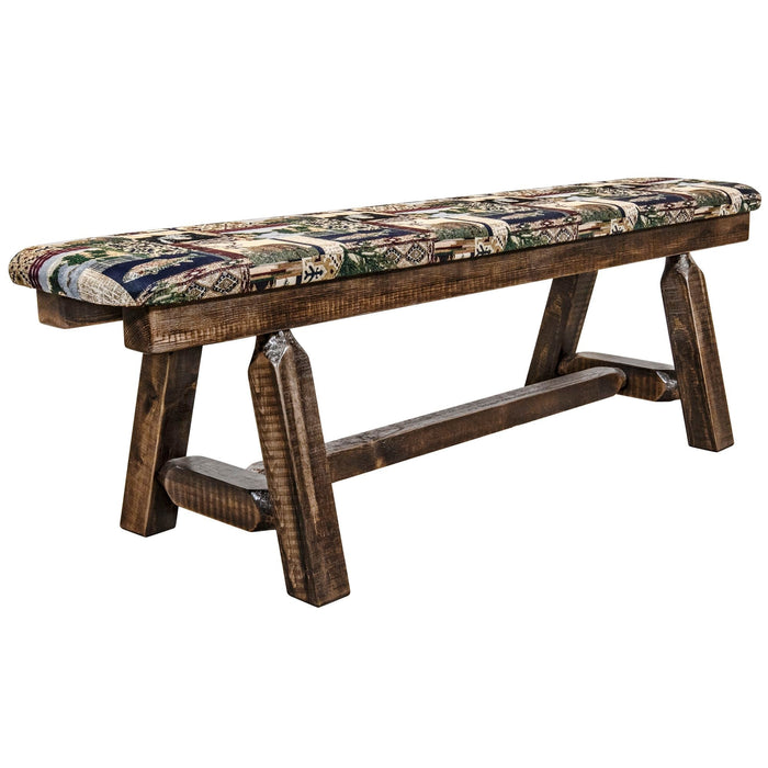 Montana Woodworks Homestead Plank Style Bench 5 Foot w/ Woodland Upholstery Stained & Lacquered Dining, Kitchen, Bedroom MWHCPSB5SLWOOD 661890469584