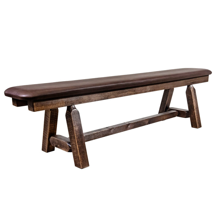 Montana Woodworks Homestead Plank Style Bench 6 Foot w/ Saddle Upholstery Stained & Lacquered Dining, Kitchen, Bedroom MWHCPSB6SLSADD 661890469461