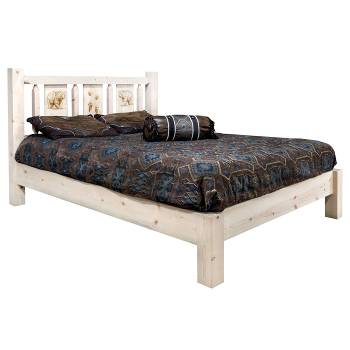 Montana Woodworks Homestead Platform Bed w/ Laser Engraved Design Clear Lacquer Finish Bear / King Beds MWHCPBKVLZBEAR 661890435053