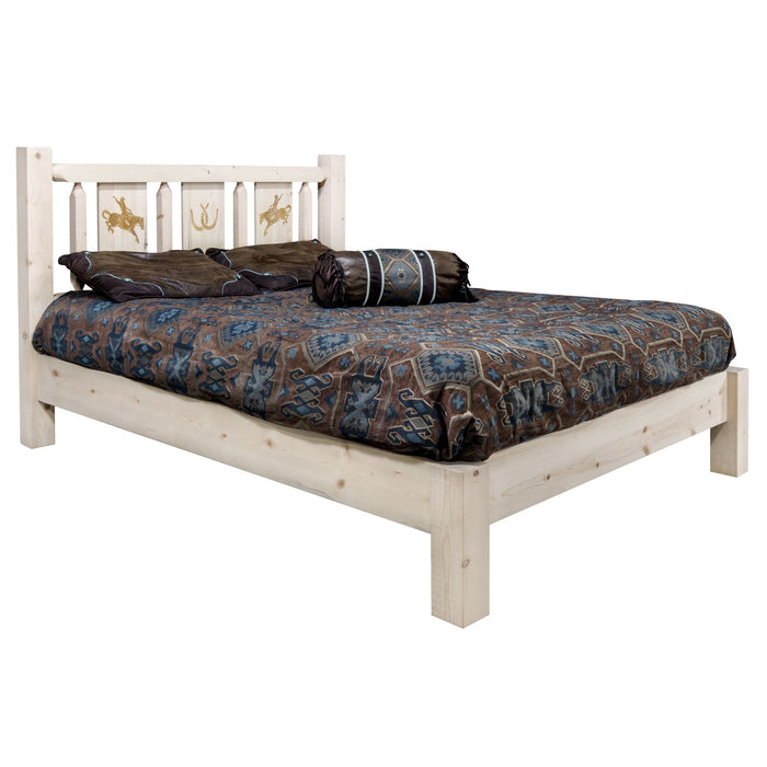 Montana Woodworks Homestead Platform Bed w/ Laser Engraved Design Clear Lacquer Finish Bronc / Twin Beds MWHCPBTVLZBRONC 661890434032