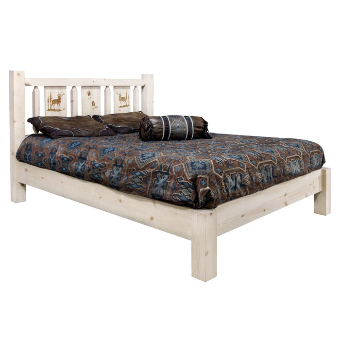 Montana Woodworks Homestead Platform Bed w/ Laser Engraved Design Clear Lacquer Finish Elk / King Beds MWHCPBKVLZELK 661890435176