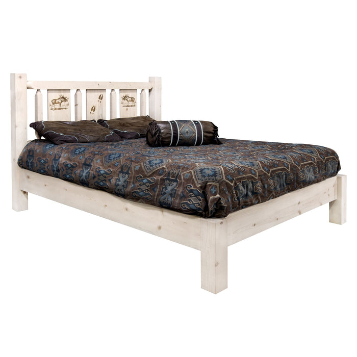 Montana Woodworks Homestead Platform Bed w/ Laser Engraved Design Clear Lacquer Finish Moose / King Beds MWHCPBKVLZMOOSE 661890435237