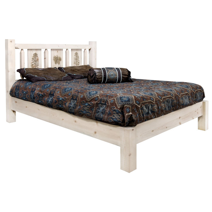 Montana Woodworks Homestead Platform Bed w/ Laser Engraved Design Clear Lacquer Finish Pine Tree / California King Beds MWHCPBCAKVLZPINE 661890435657