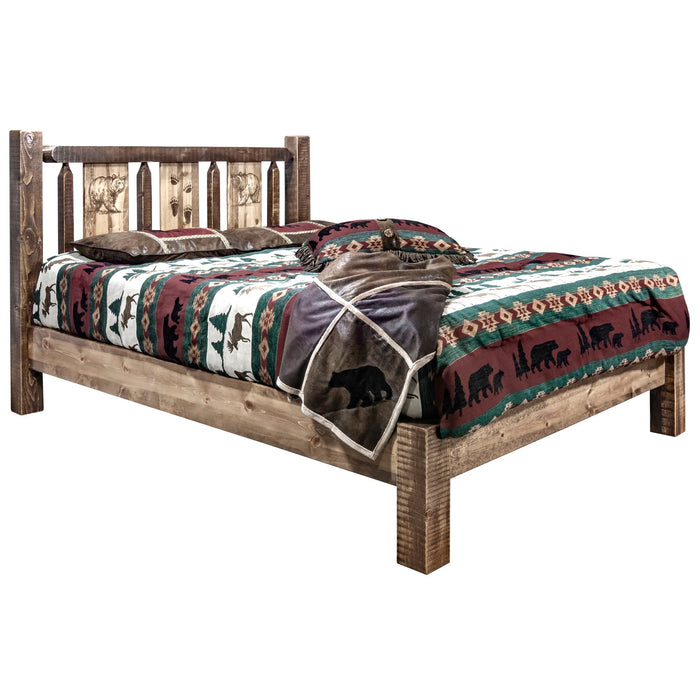 Montana Woodworks Homestead Platform Bed w/ Laser Engraved Design Stain & Clear Lacquer Finish Bear / Twin Beds MWHCPBTSLLZBEAR 661890433981