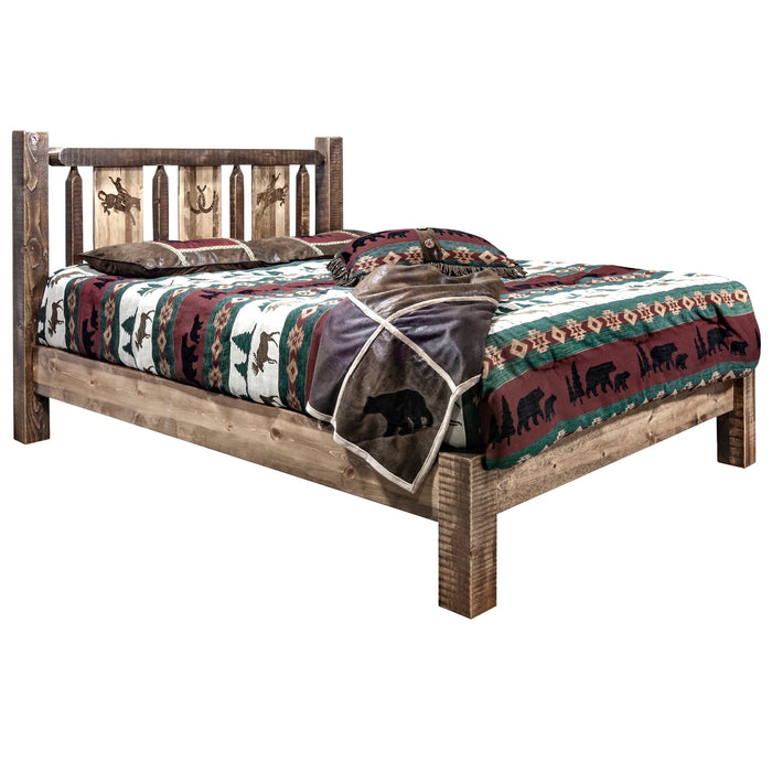 Montana Woodworks Homestead Platform Bed w/ Laser Engraved Design Stain & Clear Lacquer Finish Bronc / Twin Beds MWHCPBTSLLZBRONC 661890434049