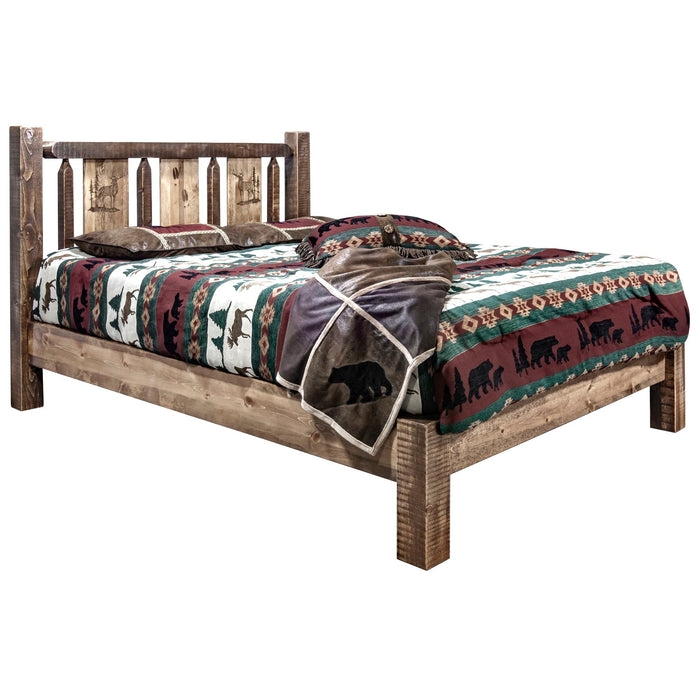 Montana Woodworks Homestead Platform Bed w/ Laser Engraved Design Stain & Clear Lacquer Finish Elk / Twin Beds MWHCPBTSLLZELK 661890434100