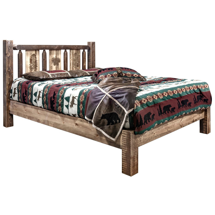 Montana Woodworks Homestead Platform Bed w/ Laser Engraved Design Stain & Clear Lacquer Finish Pine Tree / Twin Beds MWHCPBTSLLZPINE 661890434223