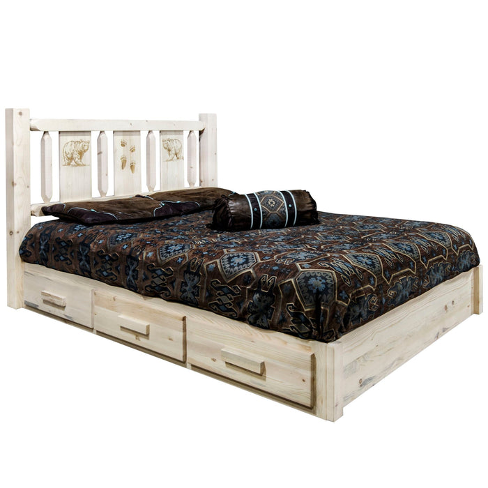 Montana Woodworks Homestead Platform Bed w/ Storage Laser Engraved Design Ready to Finish Bear / Full Beds MWHCSBPFLZBEAR 661890436128