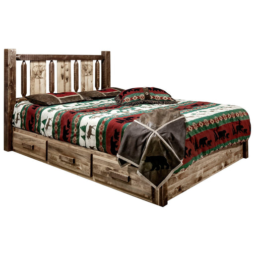 Montana Woodworks Homestead Platform Bed w/ Storage Laser Engraved Design Stain & Clear Lacquer Finish Bear / Twin Beds MWHCSBPTSLLZBEAR 661890435787