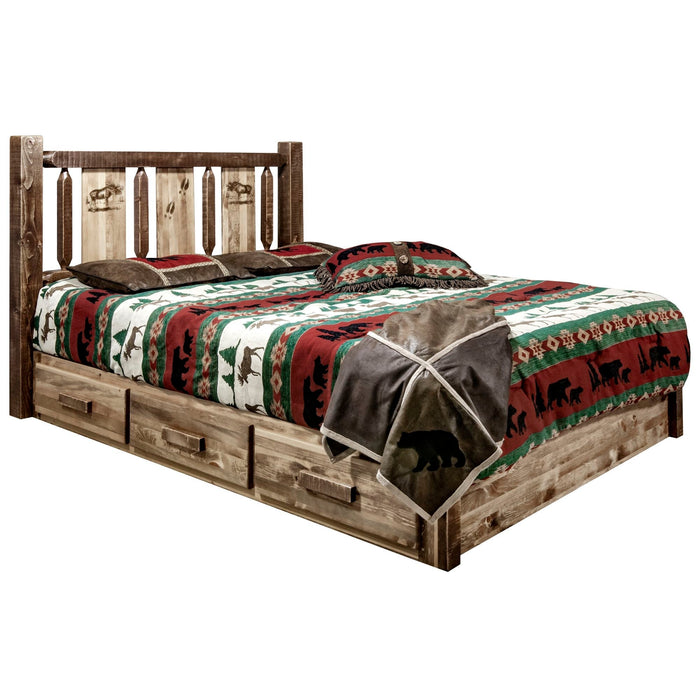 Montana Woodworks Homestead Platform Bed w/ Storage Laser Engraved Design Stain & Clear Lacquer Finish Moose / Twin Beds MWHCSBPTSLLZMOOSE 661890435961