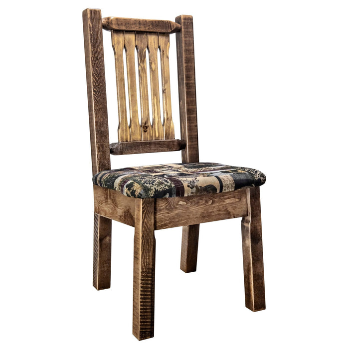 Montana Woodworks Homestead Side Chair w/ Upholstered Seat Woodland Pattern Stained & Lacquered Dining, Kitchen, Home Office MWHCKSCNSLWOOD 661890467214