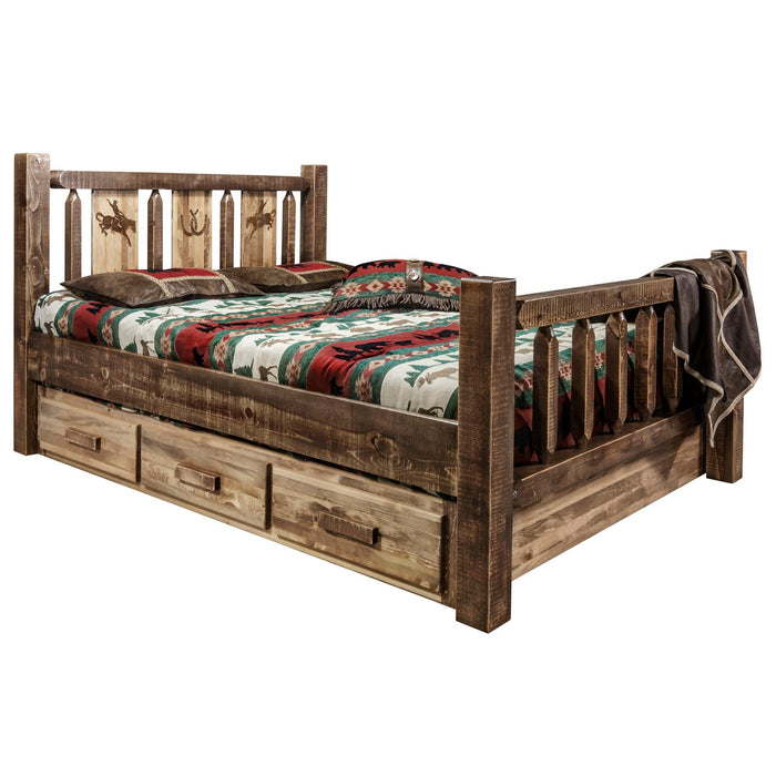 Montana Woodworks Homestead Storage Bed w/ Laser Engraved Design Stain & Clear Lacquer Finish Bronc / Twin Beds MWHCSBTSLLZBRONC 661890432243