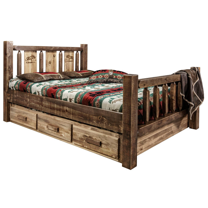 Montana Woodworks Homestead Storage Bed w/ Laser Engraved Design Stain & Clear Lacquer Finish Moose / Twin Beds MWHCSBTSLLZMOOSE 661890432366