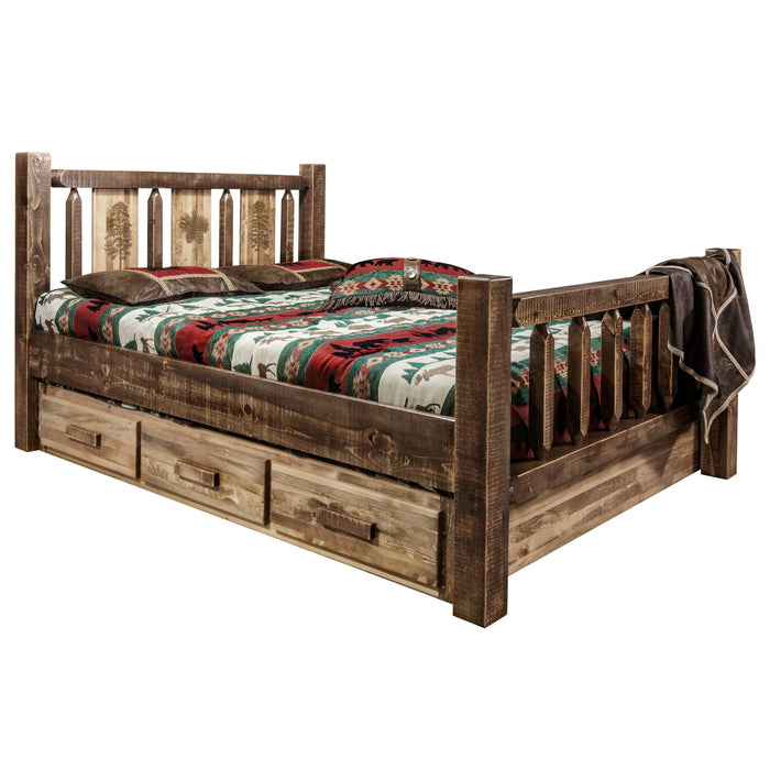 Montana Woodworks Homestead Storage Bed w/ Laser Engraved Design Stain & Clear Lacquer Finish Pine Tree / Twin Beds MWHCSBTSLLZPINE 661890432427