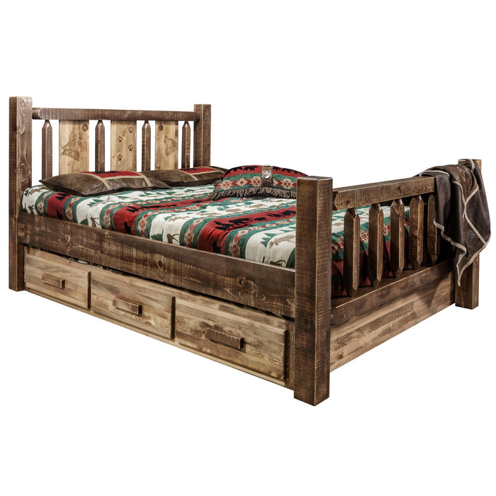 Montana Woodworks Homestead Storage Bed w/ Laser Engraved Design Stain & Clear Lacquer Finish Wolf / Twin Beds MWHCSBTSLLZWOLF 661890432489