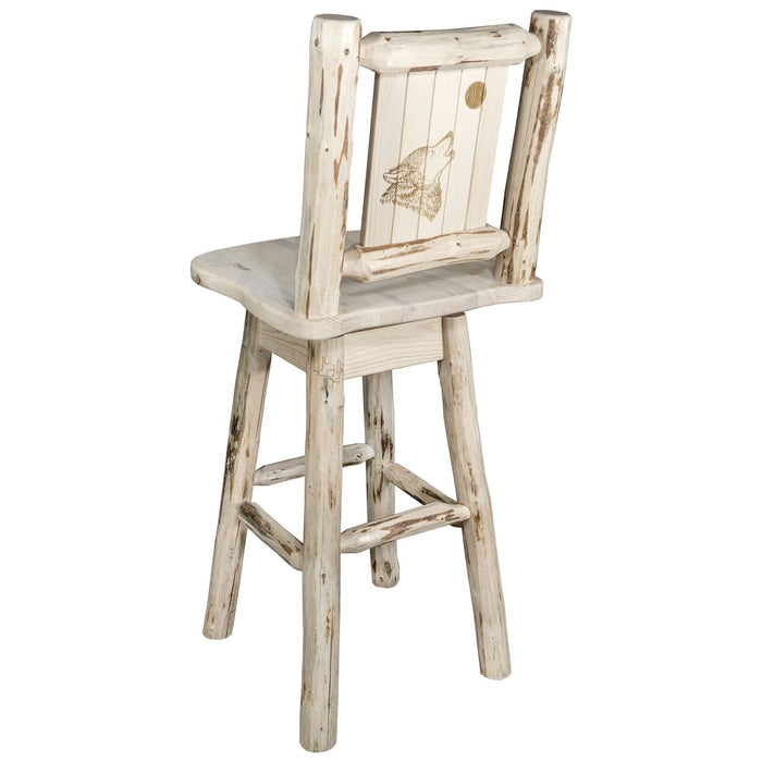 Montana Woodworks Montana Barstool Back & Swivel w/ Laser Engraved Design Lacquered / Wolf Dining, Kitchen, Game Room, Bar MWBSWSNRVLZWOLF 661890447216
