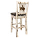 Montana Woodworks Montana Barstool Back Woodland Upholstery w/ Laser Engraved Design Clear Lacquer Finish Lacquered / Bronc Dining, Kitchen, Game Room, Bar MWBSWNRVWOODLZBRONC 661890464411