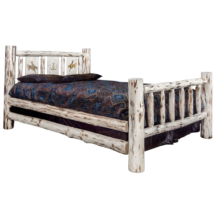 Montana Woodworks Montana Bed w/ Laser Engraved Design Clear Lacquer Finish Bronc / California King Beds MWCAKBVLZBRONC 661890431840