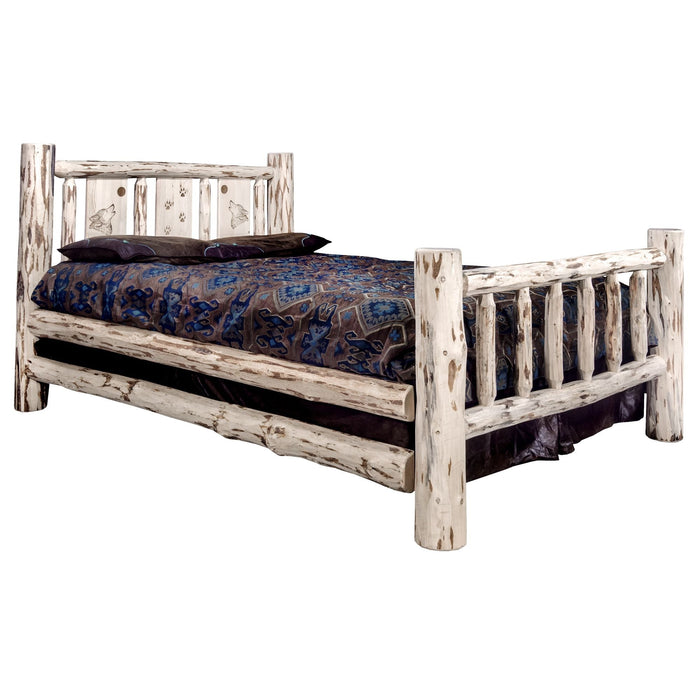 Montana Woodworks Montana Bed w/ Laser Engraved Design Clear Lacquer Finish Wolf / Queen Beds MWQBVLZWOLF 661890431369