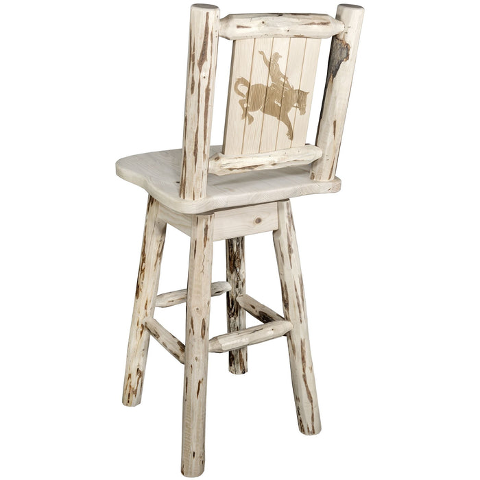 Montana Woodworks Montana Counter Height Barstool Back & Swivel w/ Laser Engraved Design Lacquered / Bronc Dining, Kitchen, Game Room, Bar MWBSWSNRV24LZBRONC 661890452739