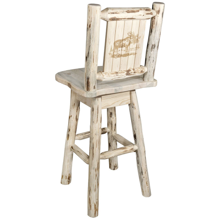 Montana Woodworks Montana Counter Height Barstool Back & Swivel w/ Laser Engraved Design Lacquered / Moose Dining, Kitchen, Game Room, Bar MWBSWSNRV24LZMOOSE 661890452852