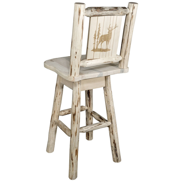 Montana Woodworks Montana Counter Height Barstool Back & Swivel w/ Laser Engraved Design Ready to Finish / Elk Dining, Kitchen, Game Room, Bar MWBSWSNR24LZELK 661890452784