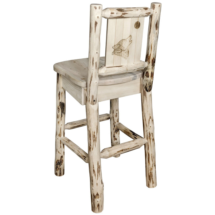 Montana Woodworks Montana Counter Height Barstool Back w/ Laser Engraved Design Lacquered / Wolf Dining, Kitchen, Game Room, Bar MWBSWNRV24LZWOLF 661890451534