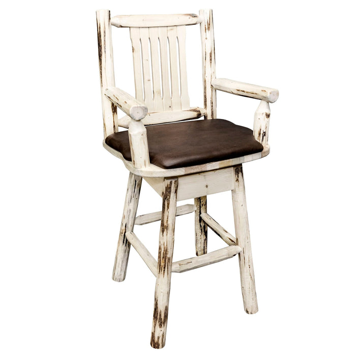 Montana Woodworks Montana Counter Height Swivel Captain's Barstool - Saddle Upholstery Ready to Finish Dining, Kitchen, Game Room, Bar MWBSWSCASSADD24 661890423302