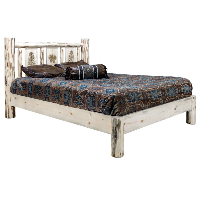 Montana Woodworks Montana Platform Bed w/ Laser Engraved Design Clear Lacquer Finish Pine Tree / California King Beds MWPBCAKVLZPINE 661890435626