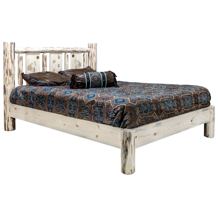 Montana Woodworks Montana Platform Bed w/ Laser Engraved Design Clear Lacquer Finish Wolf / California King Beds MWPBCAKVLZWOLF 661890435688