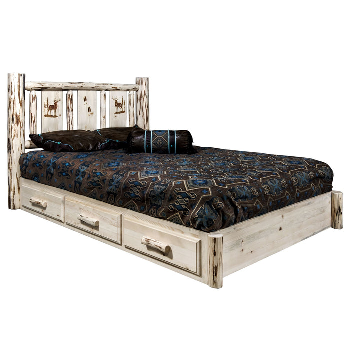 Montana Woodworks Montana Platform Bed w/ Storage Laser Engraved Design Clear Lacquer Finish Elk / Full Beds MWSBPFVLZELK 661890436227