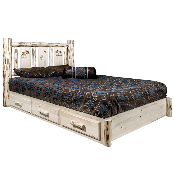 Montana Woodworks Montana Platform Bed w/ Storage Laser Engraved Design Clear Lacquer Finish Moose / Full Beds MWSBPFVLZMOOSE 661890436289