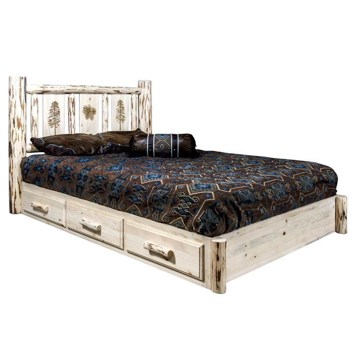 Montana Woodworks Montana Platform Bed w/ Storage Laser Engraved Design Ready to Finish Pine Tree / Full Beds MWSBPFLZPINE 661890436333