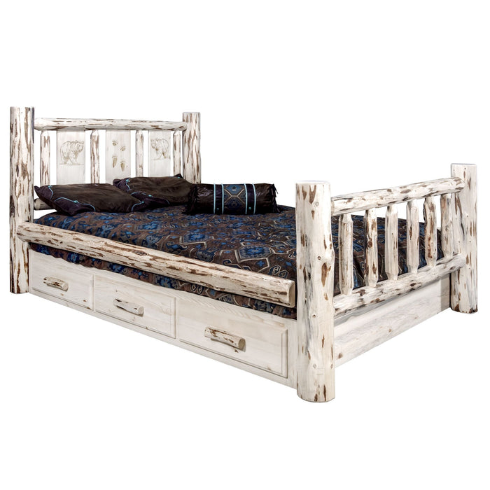 Montana Woodworks Montana Storage Bed w/ Laser Engraved Design Clear Lacquer Finish Bear / California King Beds MWSBCAKVLZBEAR 661890433585