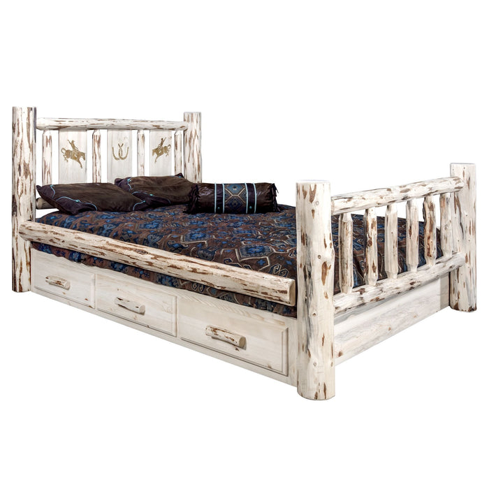 Montana Woodworks Montana Storage Bed w/ Laser Engraved Design Clear Lacquer Finish Bronc / California King Beds MWSBCAKVLZBRONC 661890433646