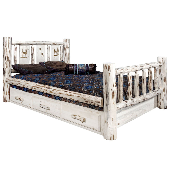 Montana Woodworks Montana Storage Bed w/ Laser Engraved Design Clear Lacquer Finish Elk / California King Beds MWSBCAKVLZELK 661890433707